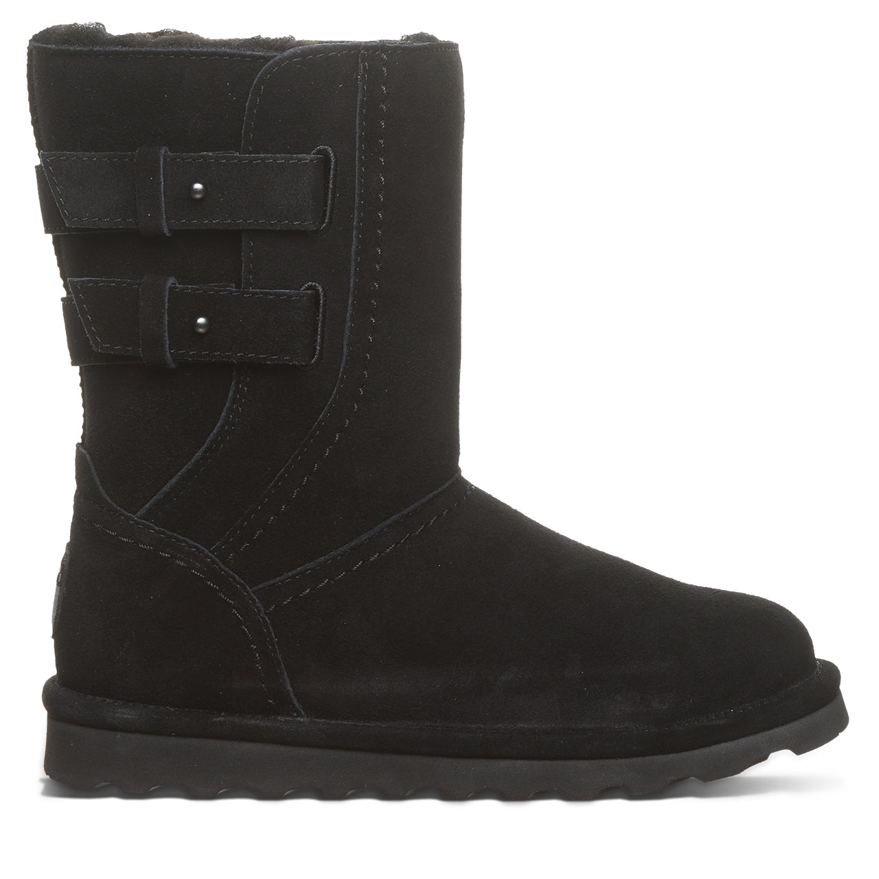 Aurelia Black Suede Mid-Calf Boot With Buckle Detail – BEARPAW Shoes