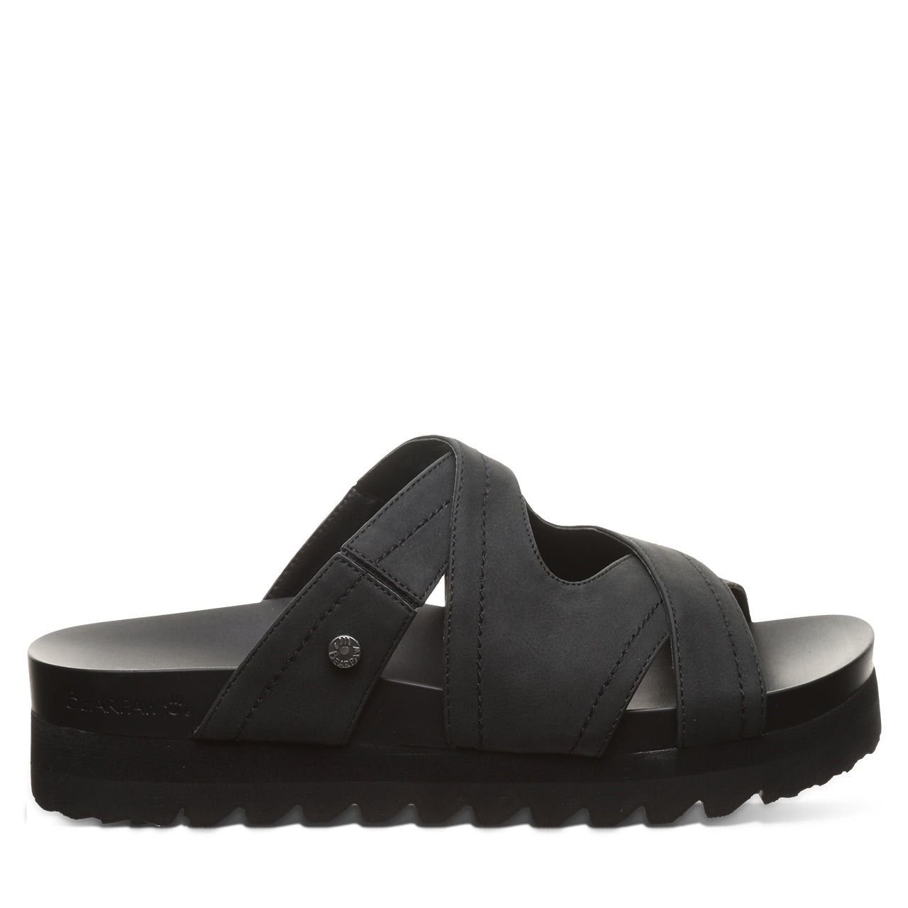 Crux Black Platform Sandal With Crisscross Straps – BEARPAW Shoes