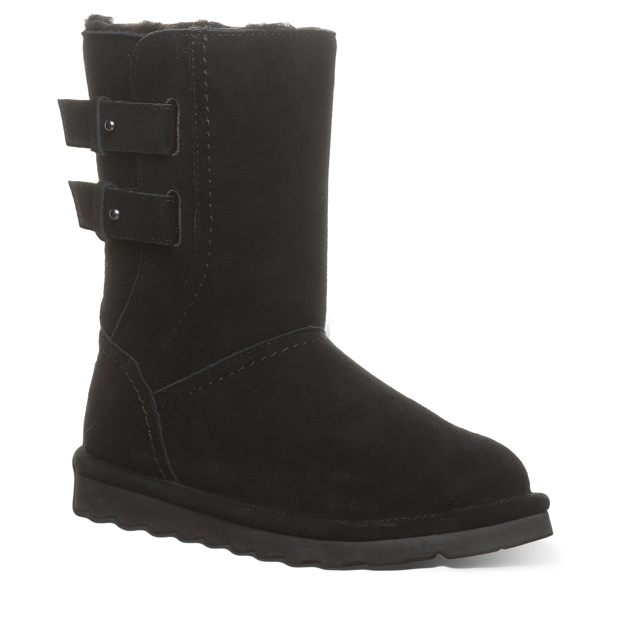 Aurelia Black Suede Mid-Calf Boot With Buckle Detail – BEARPAW Shoes
