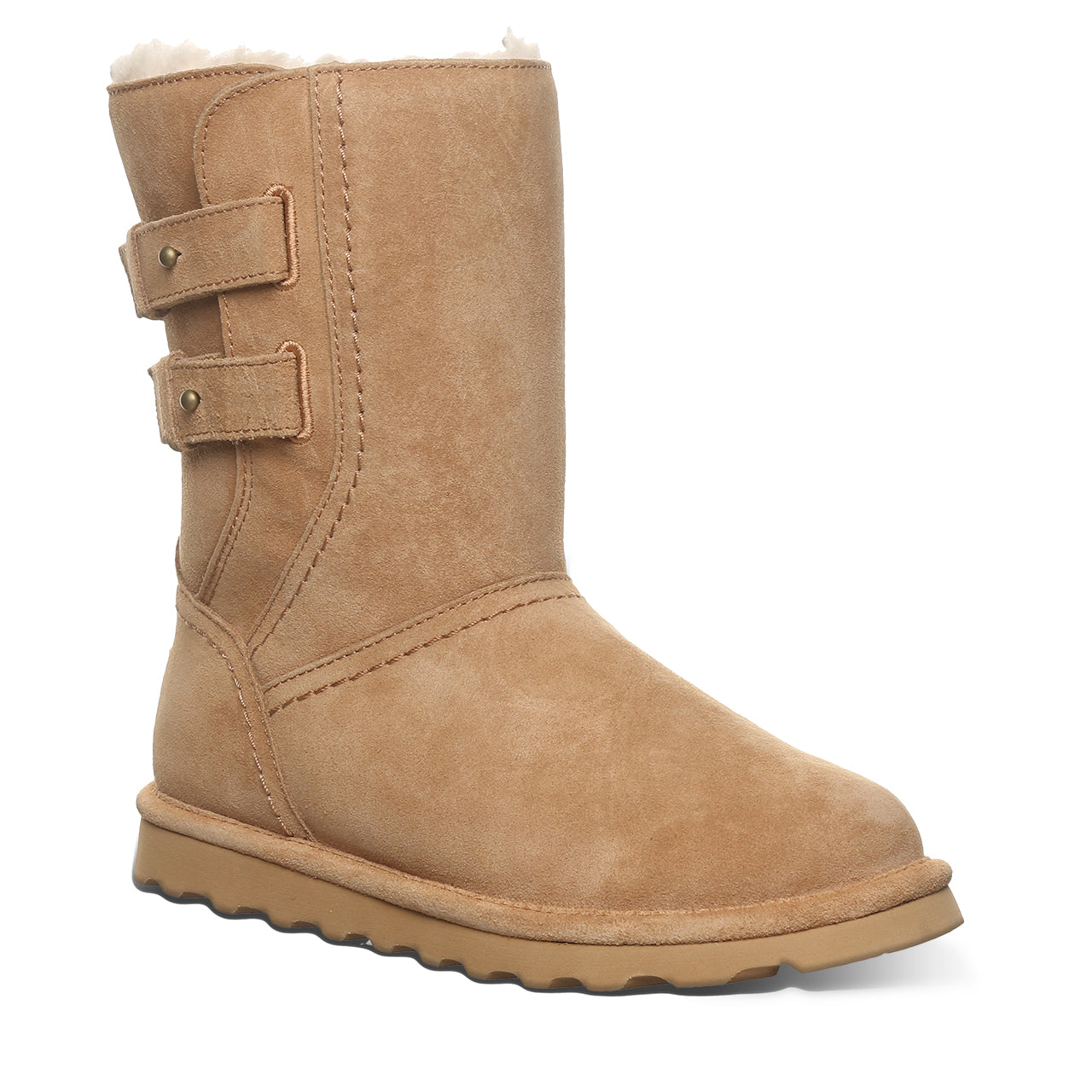 Aurelia Iced Coffee Suede Mid-Calf Boot With Buckle Detail