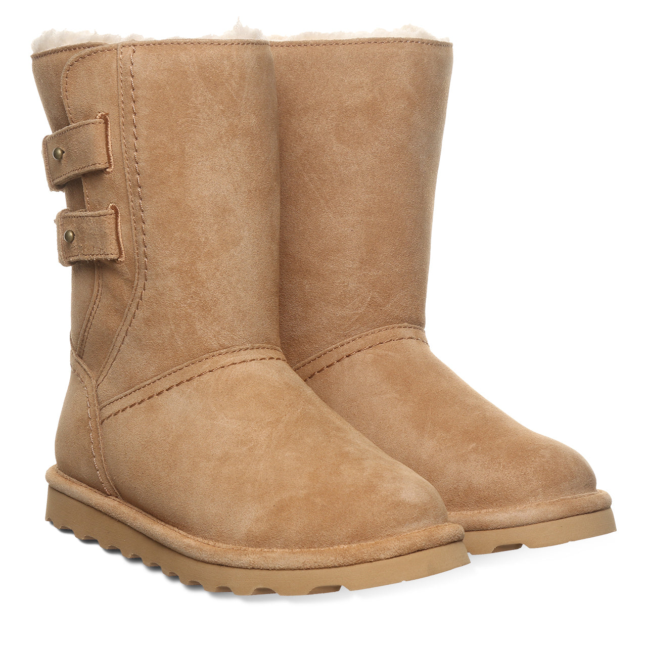Aurelia Iced Coffee Suede Mid-Calf Boot With Buckle Detail