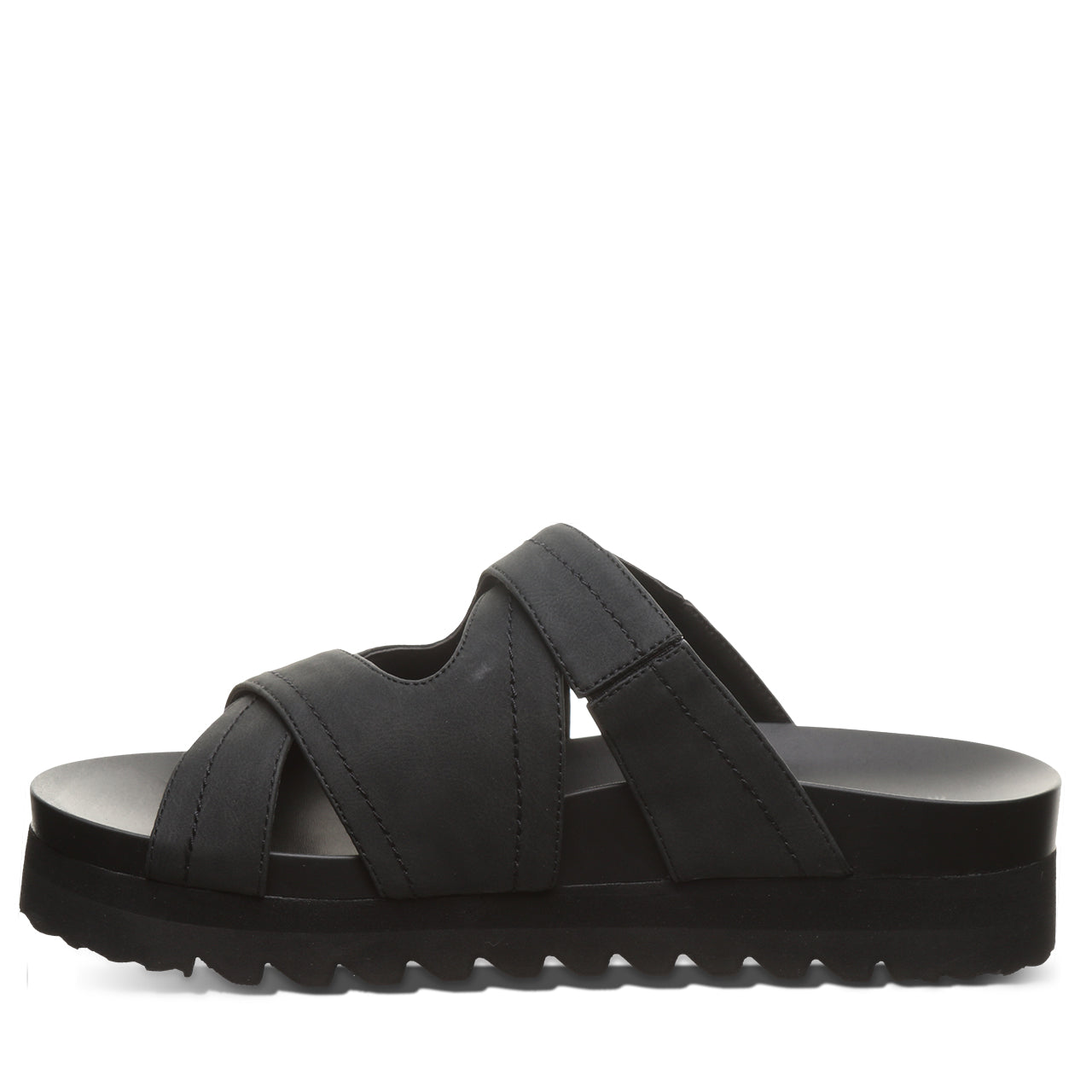 Crux Black Platform Sandal With Crisscross Straps – BEARPAW Shoes