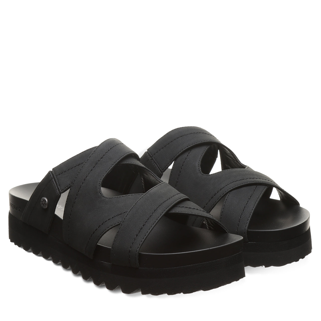 SUBU x WDS CORDURA® BlackPalmTree Sandal Crux Black Platform Sandal With Crisscross Straps – BEARPAW Shoes