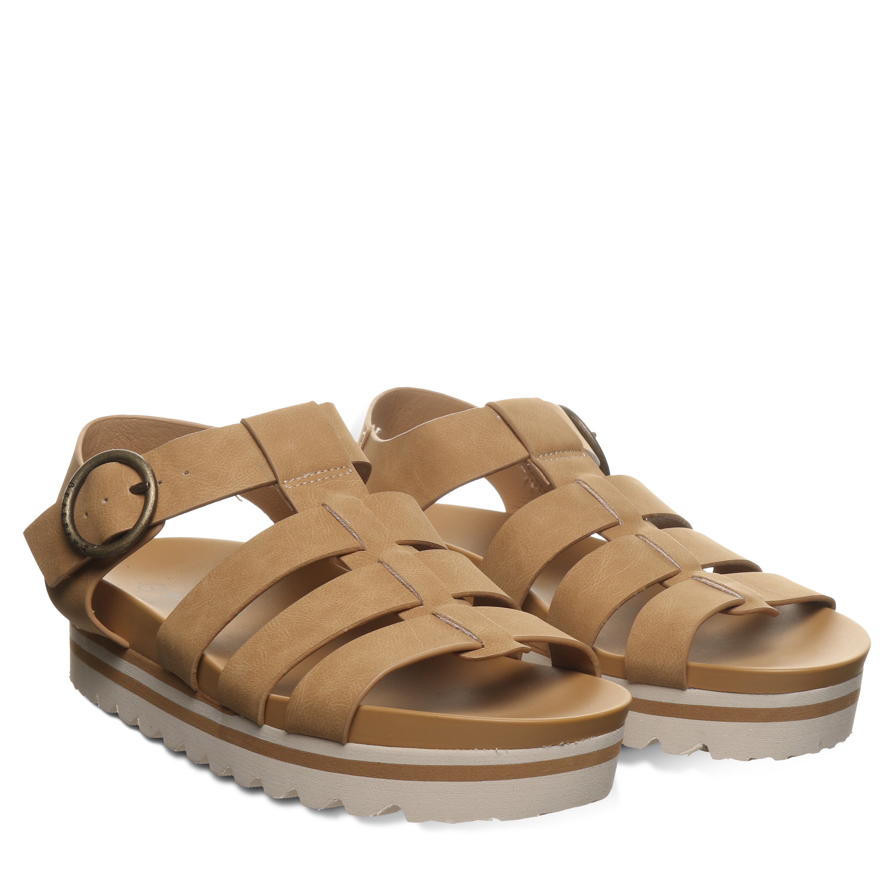 Aura Iced Coffee Platform Strappy Sandal With Buckle Closure