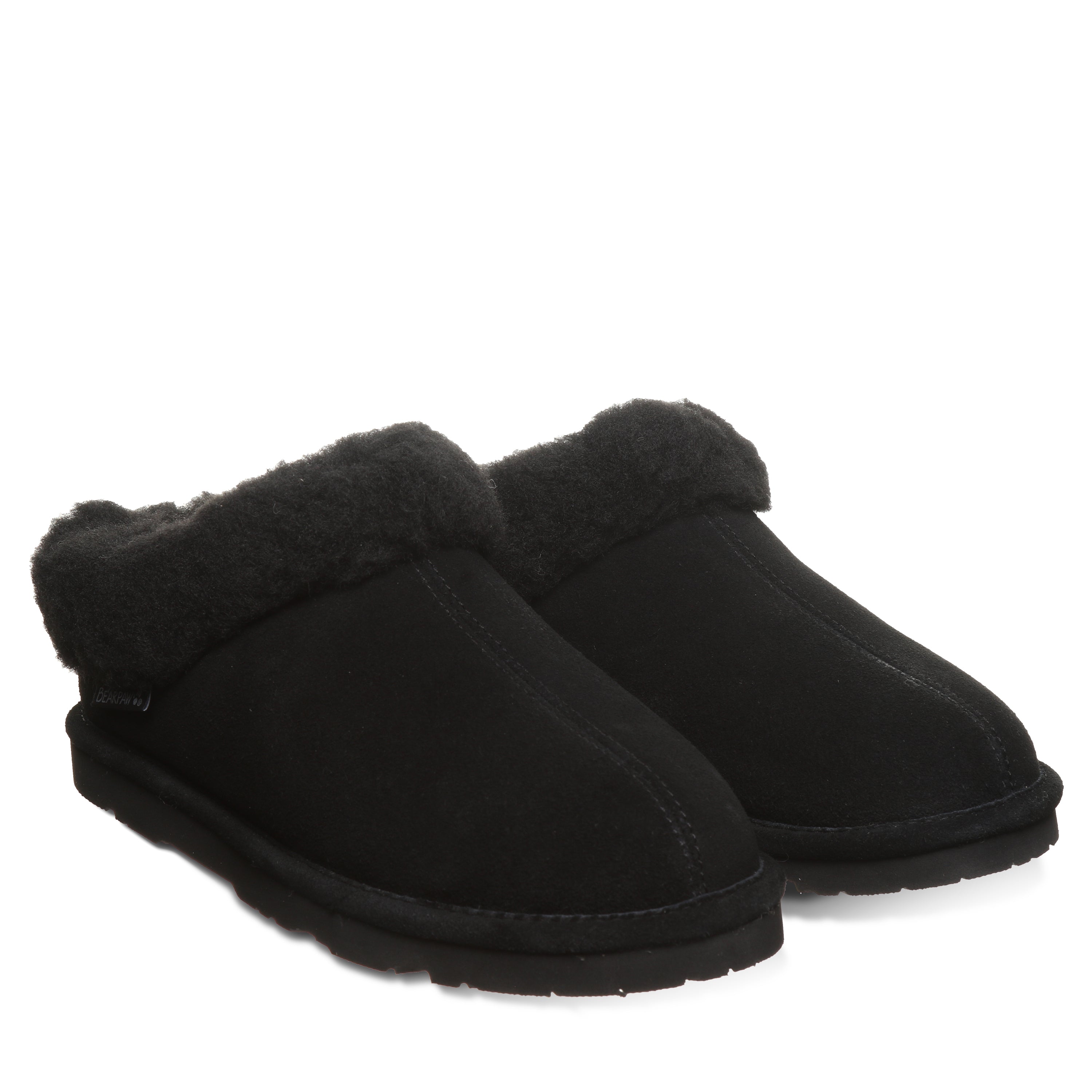Brina Black Suede Clog Slipper With Faux Fur Collar – BEARPAW Shoes